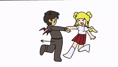 Boy In Devil Costume Holding Girl With Wings GIF