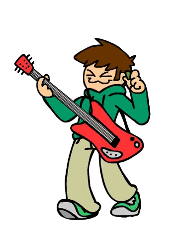Boy In Green Jacket Holding Red Guitar Sticker