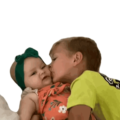 Boy In Green Shirt Kissing Baby Sticker