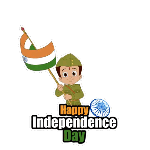 Boy In Military Uniform Holding Indian Flag Happy Independence Day Sticker