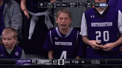 Boy In Northwestern Jersey Crying During Basketball Game GIF