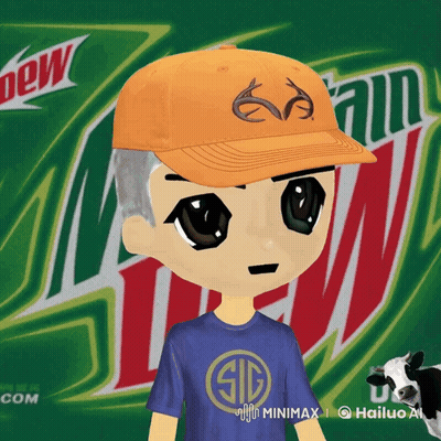 Boy In Orange Hat And Blue Shirt At Mountain Dew Ad GIF