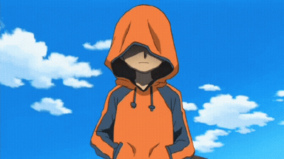 Boy In Orange Hoodie Under Blue Sky With White Clouds GIF
