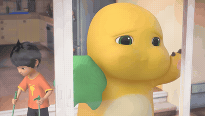 Boy In Orange Shirt With Letter T GIF