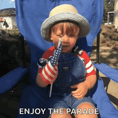 Boy In Overalls Holding American Flag GIF
