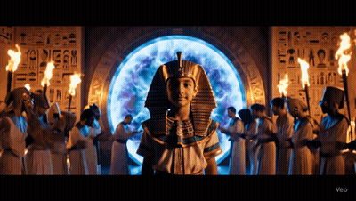 Boy In Pharaoh Costume With Flaming Torches GIF