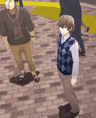 Boy In Plaid Vest On Brick Walkway GIF