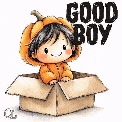 Boy In Pumpkin Costume In Box Saying Good Boy GIF