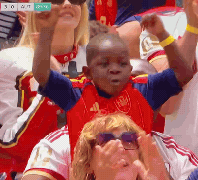 Boy In Red And Blue Shirt Number 41 Arms Up GIF