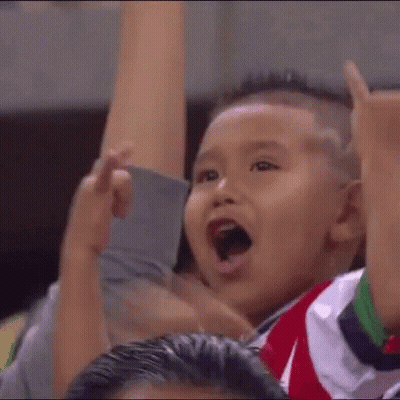 Boy In Red And White Striped Shirt Raising Hands GIF