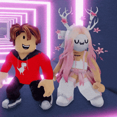 Boy In Red Dinosaur Shirt Next To Girl In Pink Dress GIF