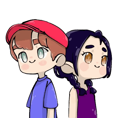 Boy In Red Hat And Girl In Purple Top Sticker