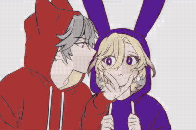 Boy In Red Hoodie Kissing Boy In Purple Bunny Hood GIF