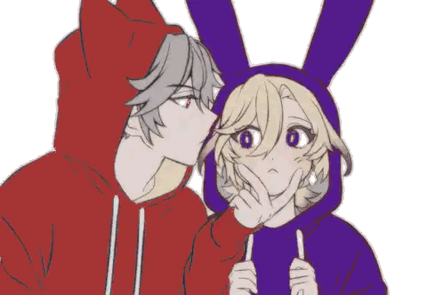 Boy In Red Hoodie Kissing Boy In Purple Bunny Hoodie Sticker