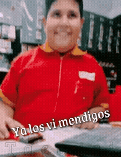 Boy In Red Shirt At Desk Saying Ya Los Vi Mendigos GIF