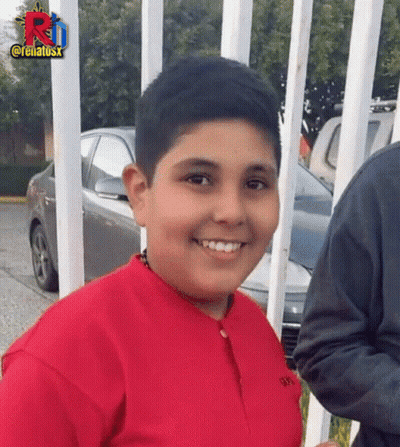 Boy In Red Shirt Smiling At RJ Fence GIF