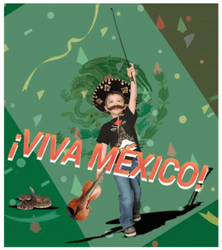 Boy In Sombrero Mustache Holding Violin Viva Mexico GIF
