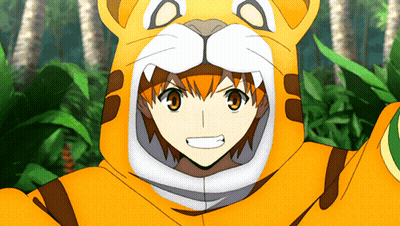 Boy In Tiger Costume Smiling In Jungle GIF