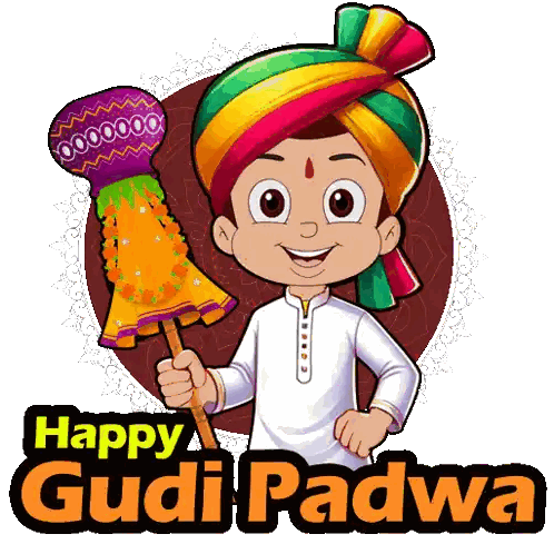 Boy In Turban Holding Umbrella Happy Gudi Padwa Sticker