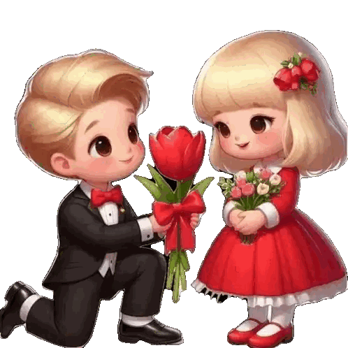Boy In Tuxedo Giving Flowers To Girl Sticker