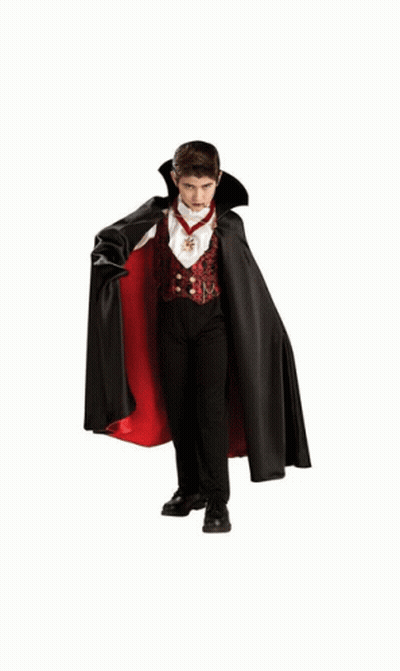 Boy In Vampire Costume With Black Cape GIF