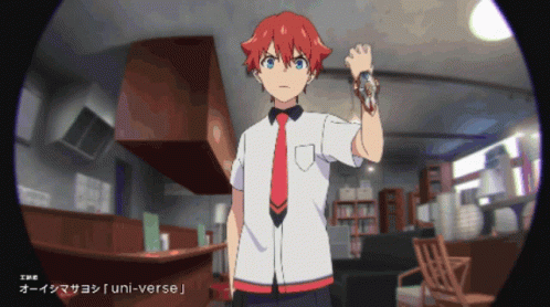 Boy In White Shirt And Red Tie With Uni-Verse Sign GIF
