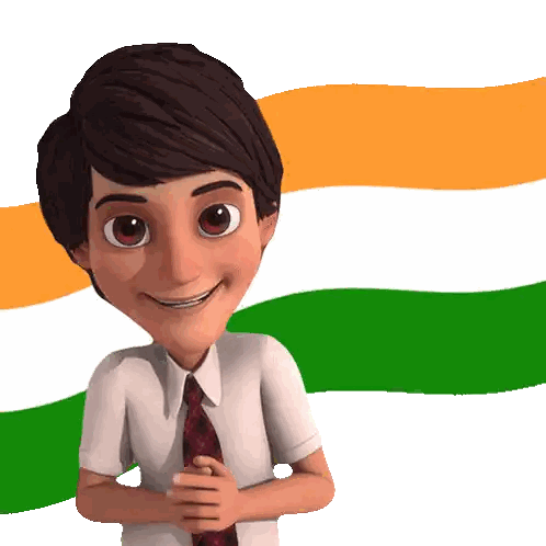 Boy In White Shirt And Tie Smiling In Front Of Flag Sticker