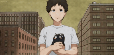 Boy In White Shirt Holding Black Cat GIF