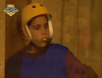 Boy In Yellow Helmet With Nickelodeon Gas Logo GIF