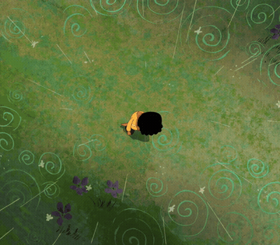 Boy In Yellow Shirt Sitting On Grass GIF