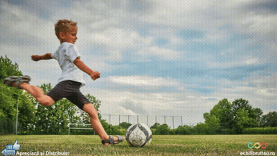 Boy Kicking Soccer Ball With Like Button GIF