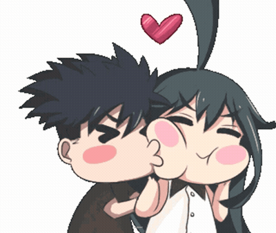 Boy Kissing Girl On Cheek With Heart GIF