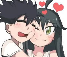 Boy Kissing Girl With Hearts Behind Sticker