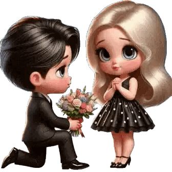 Boy Kneeling Giving Flowers To Girl Sticker