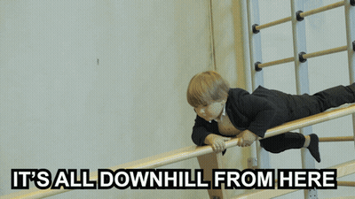 Boy Laying On Bar Saying It's All Downhill From Here GIF