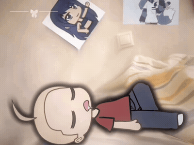 Boy Laying On Bed With Girl Picture On Wall GIF