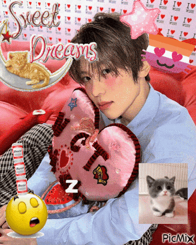 Boy Laying On Bed With I Love You Pillow GIF