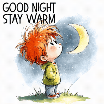 Boy Looking At Moon Saying Good Night Stay Warm GIF