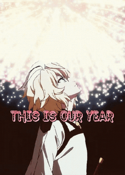 Boy Looking Up At Fireworks Saying This Is Our Year GIF
