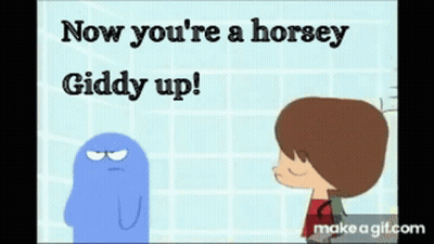 Boy Next To Blue Ghost Saying Now You're A Horsey GIF