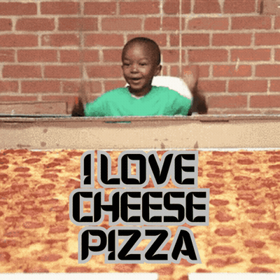 Boy Next To Pizza With I Love Cheese Pizza GIF