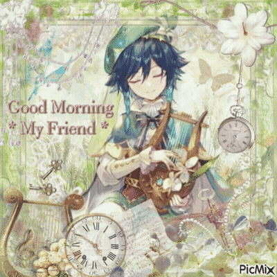 Boy Playing Harp Saying Good Morning My Friend GIF