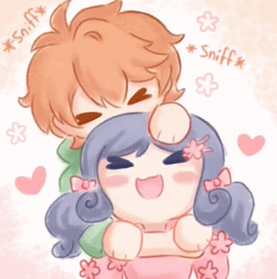 Boy Putting Hand On Girl's Head Sniff GIF