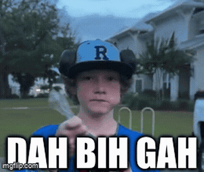Boy R Cap Holding Feather Saying Dah Bih Gah GIF