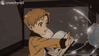 Boy Reading Book With Crunchyroll GIF