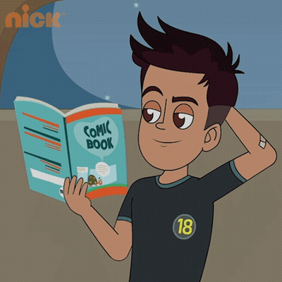 Boy Reading Comic Book With Nick Logo GIF