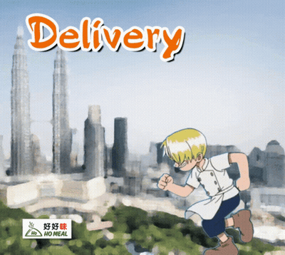 Boy Running In City With Delivery GIF