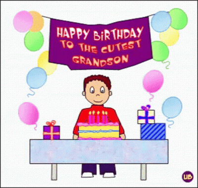 Boy Sitting At Table With Cake And Gifts GIF