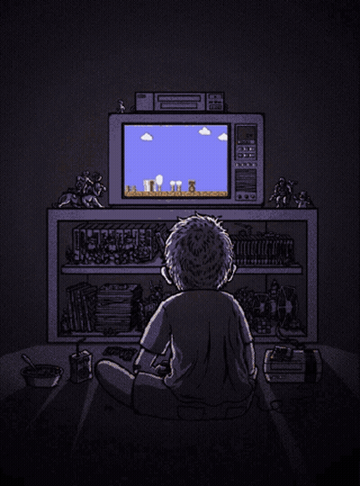 Boy Sitting In Front Of TV Playing Mario GIF