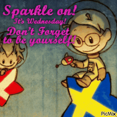 Boy Sitting On Flag Saying Sparkle It's Wednesday GIF